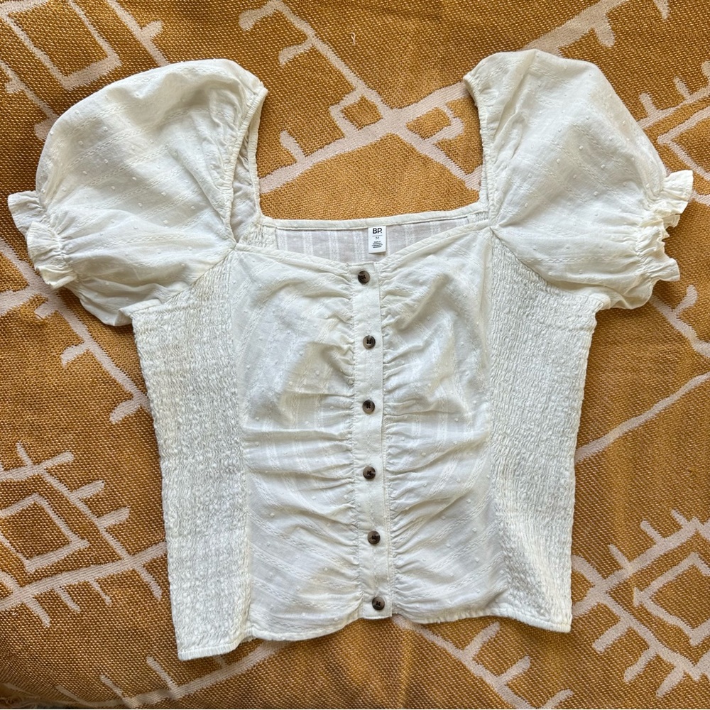 White puff sleeve peasant top